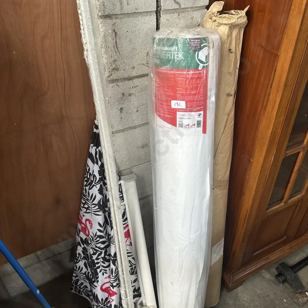2 rolls of building materials, umbrella, curtain rails, kiddy gate Image 1++