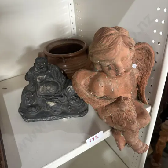 Budda, cherub and pot