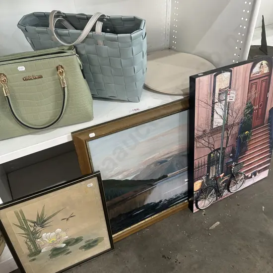 painting, pictures, pizza stone and handbags