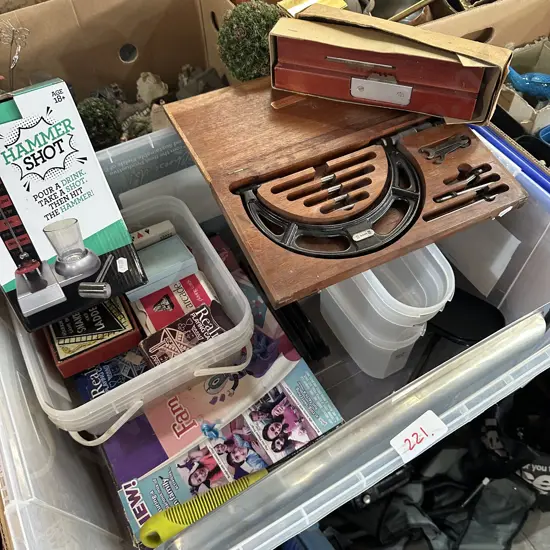 Bin of games, cards, tools etc.