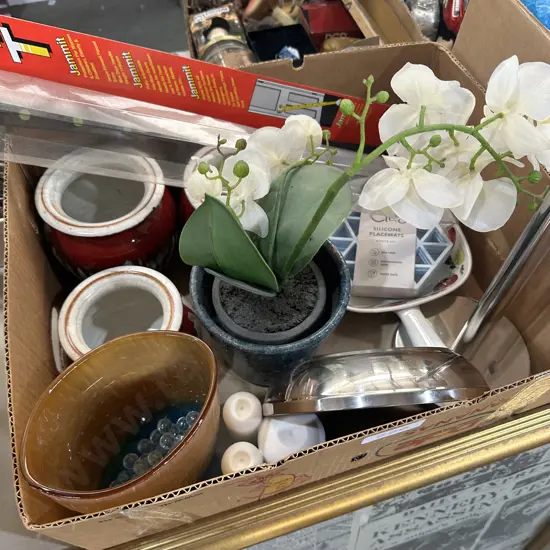 Set of three signed Canisters, clock, artificial plant etc. (2 pics)