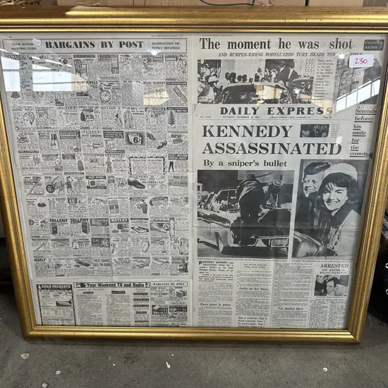 framed Kennedy newspaper pages