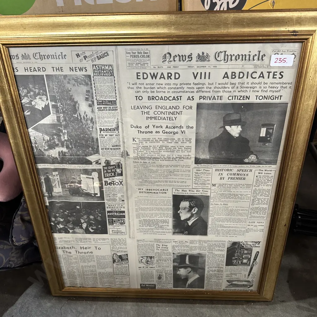 framed Edward Abdicates newspaper pages Image 1++