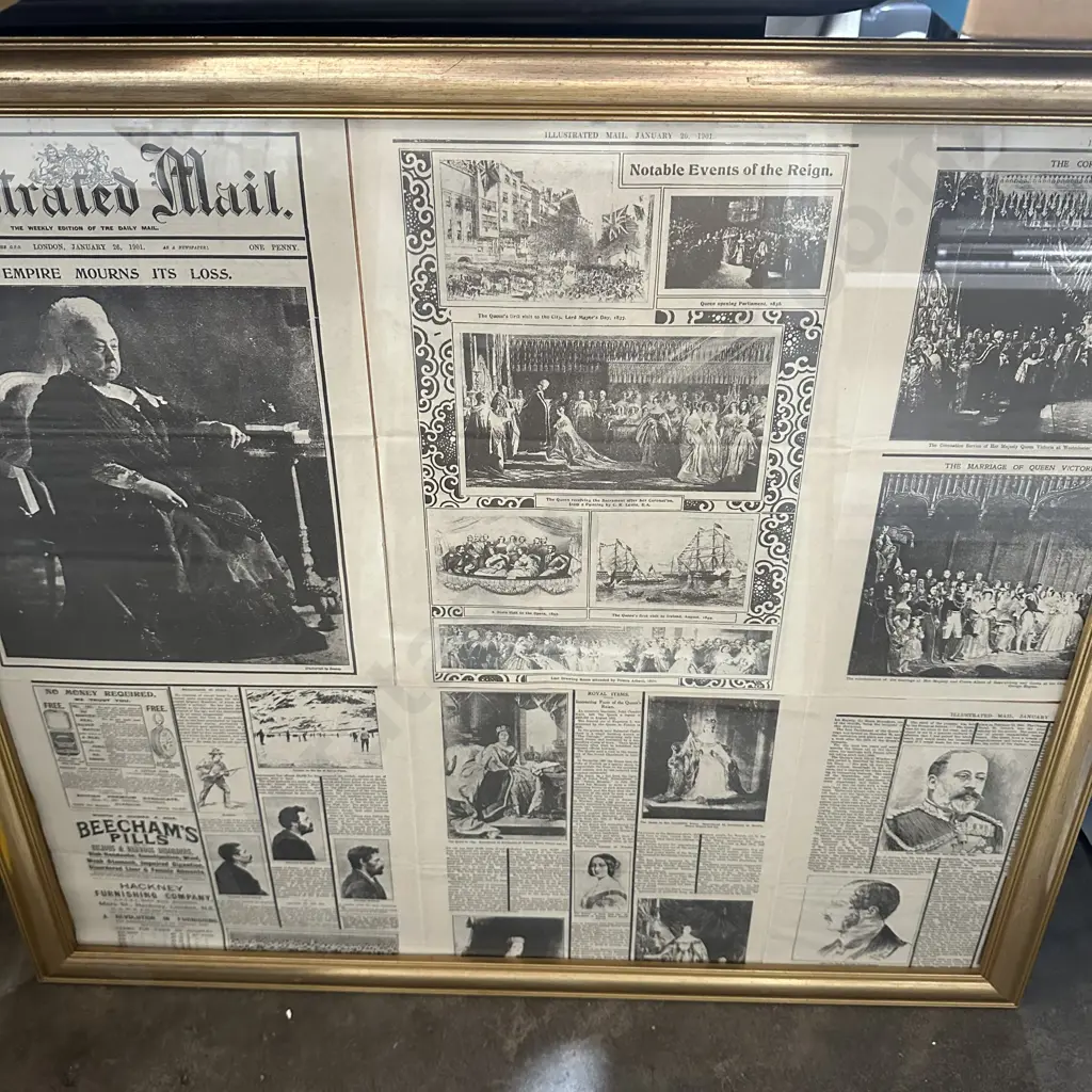 framed Titanic newspaper pages plus 1901 framed pages of Victoria etc Image 1++