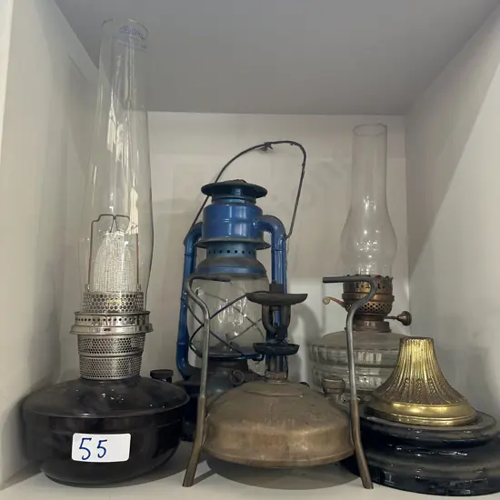 Shelf of vintage lamps