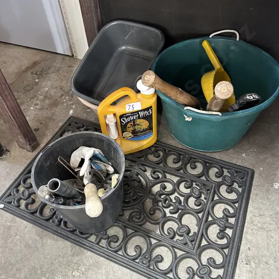 door mat, buckets, garden stuff and shower witch