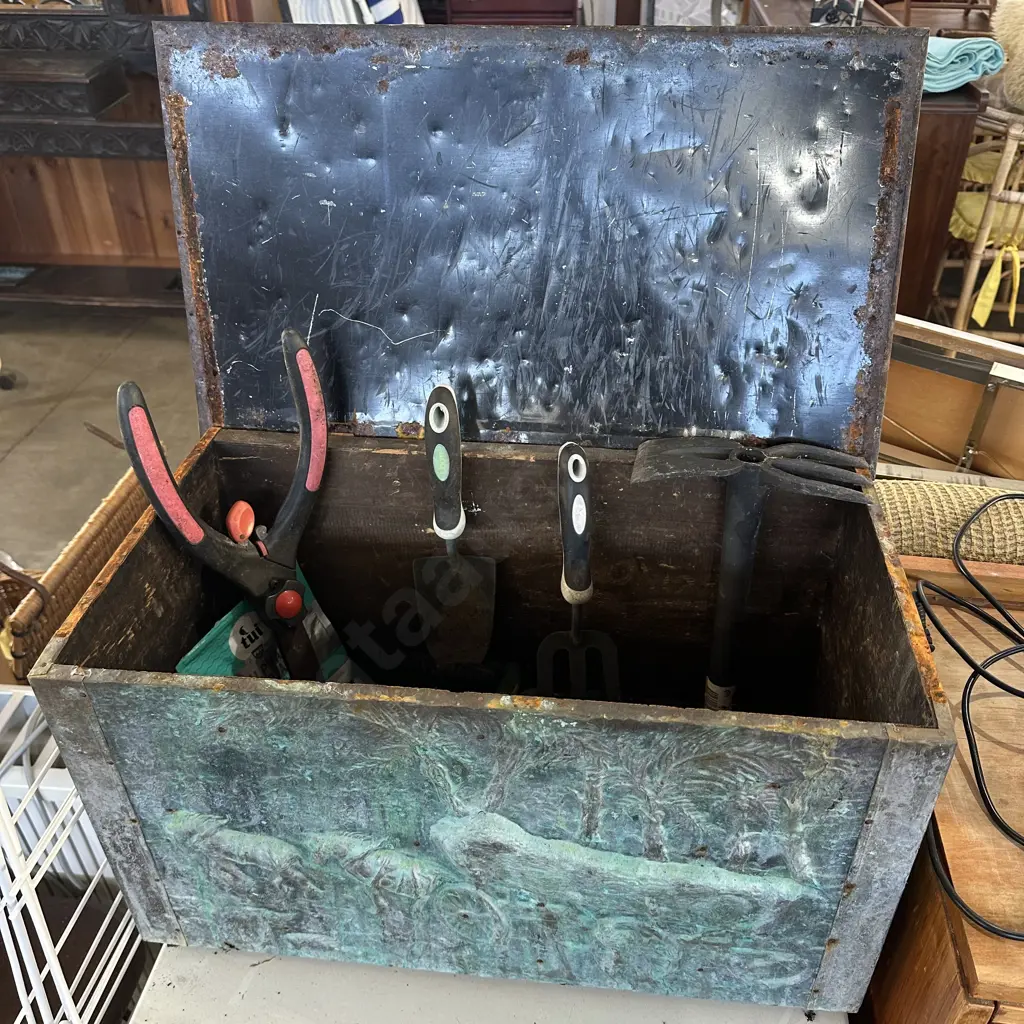 rustic wood box and some garden tools Image 1++