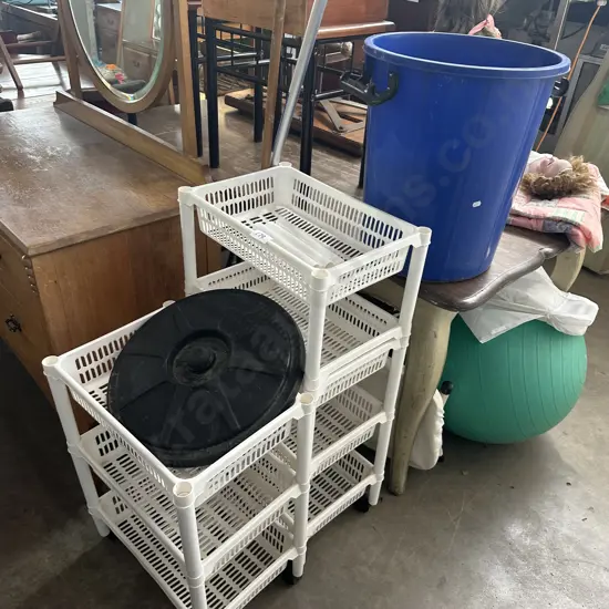 vege racks, lidded bin, hose etc