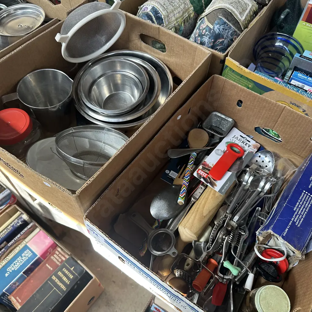 2 box stainless bowls, utensils etc Image 1++