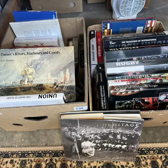 rugby and other books , 2 box