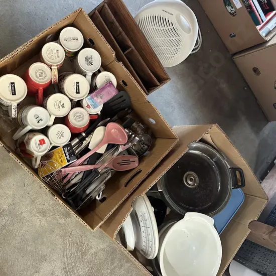 2 box utensils, kitchinware etc