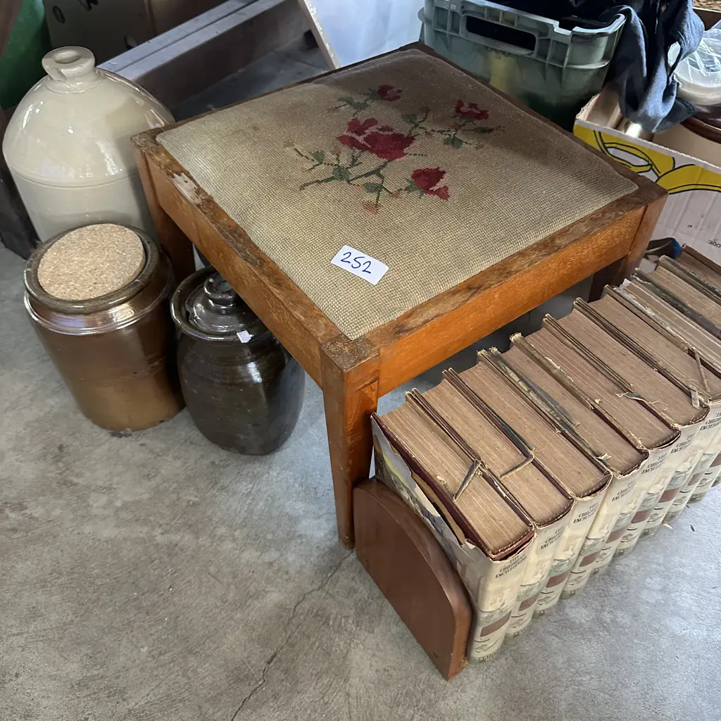 stone crocks, books, stool Image 1++