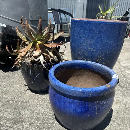 3 Blue planters