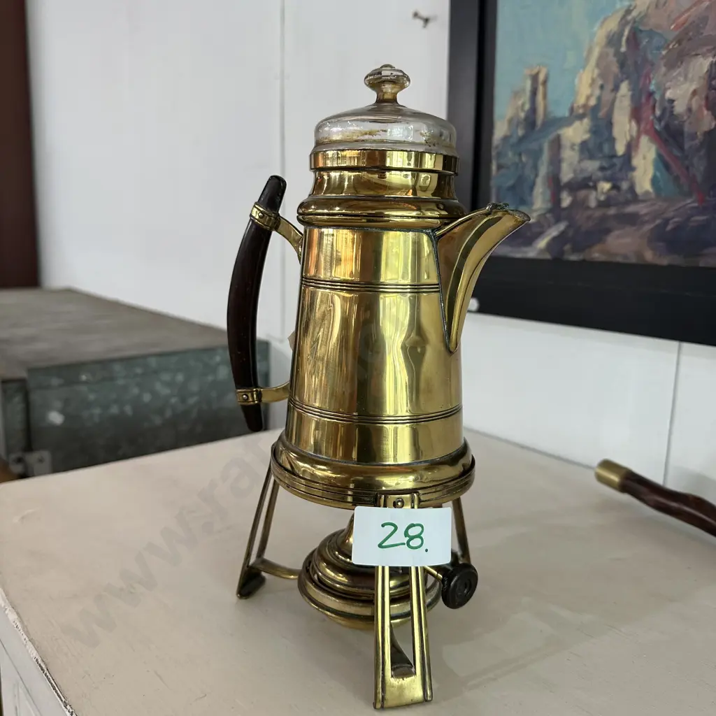 Antique Brass coffee perk on burner & stand Image 1++