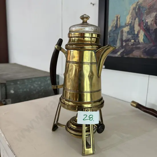 Antique Brass coffee perk on burner & stand