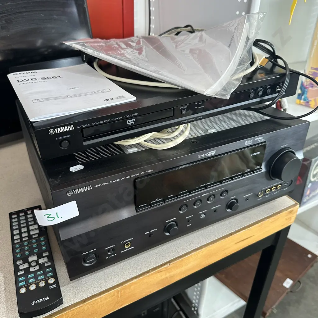 Yamaha amp receiver with remote and DVD player with remote Image 1++