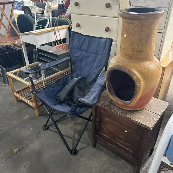 chiminary, Oak cabinet and folding chair