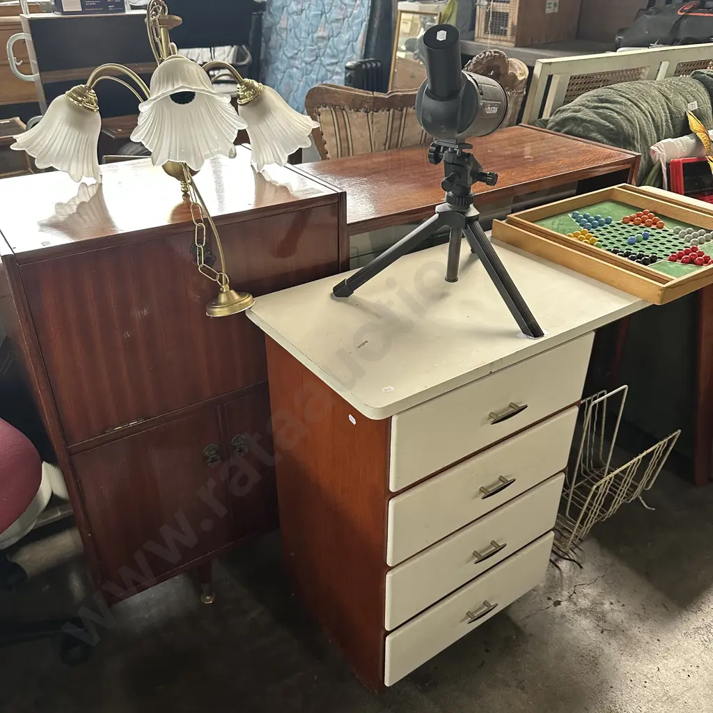vintage drinks cab, desk, mag rack and lamp Image 1++