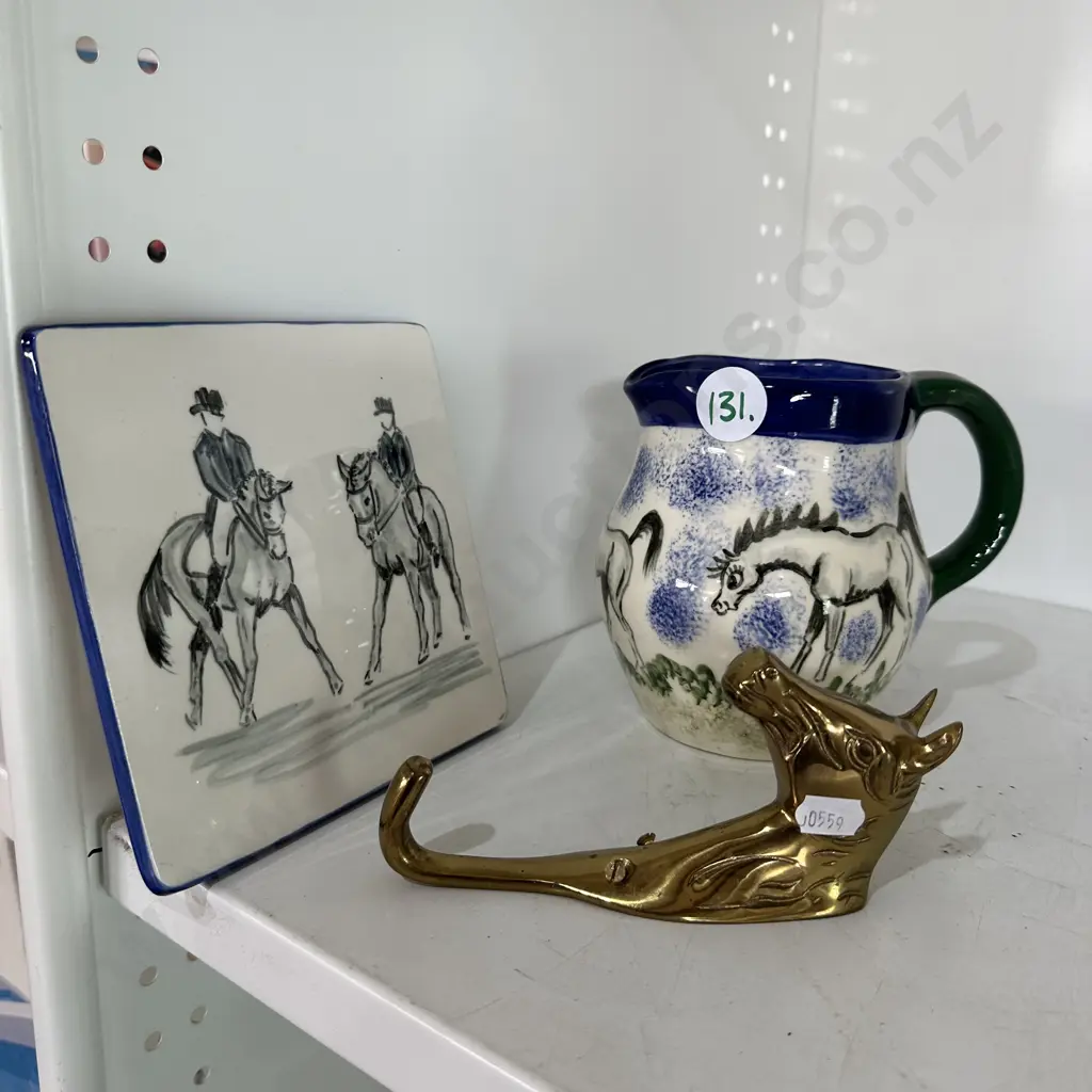 brass horse coat hanger and Jane Langdale pottery Image 1++