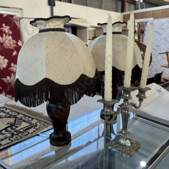 candelabra and Pr wooden lamps