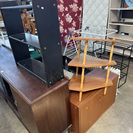 2 shelves and vintage cabinet