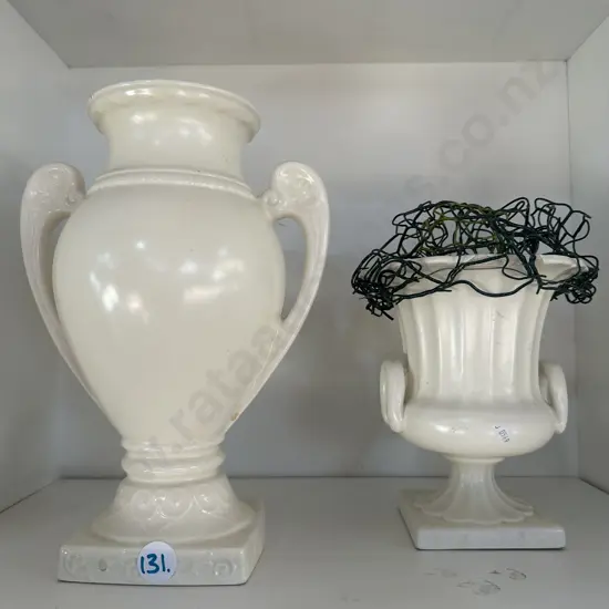 large Crown Devon urn vase 31cm plus other chipped flower vase