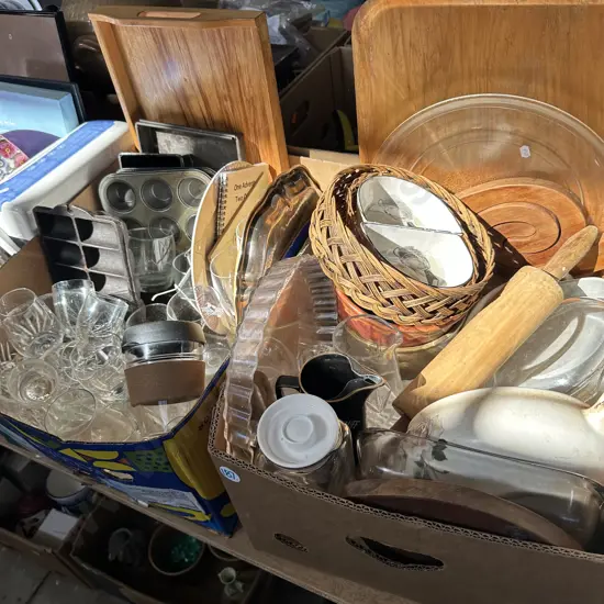 Two boxes including gem iron etc.