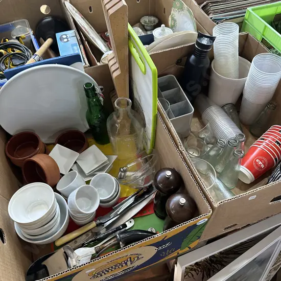 Two boxes assorted items.