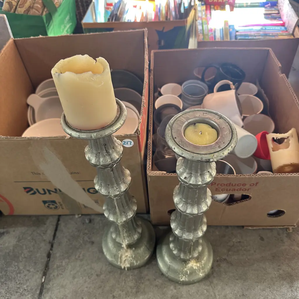 Two boxes plates, cups plus a pair of candle holders. Image 1++