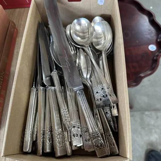 Box of stainless steel Sheffield cutlery