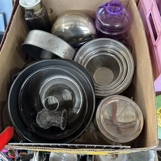 Box of baking plus kettle etc.