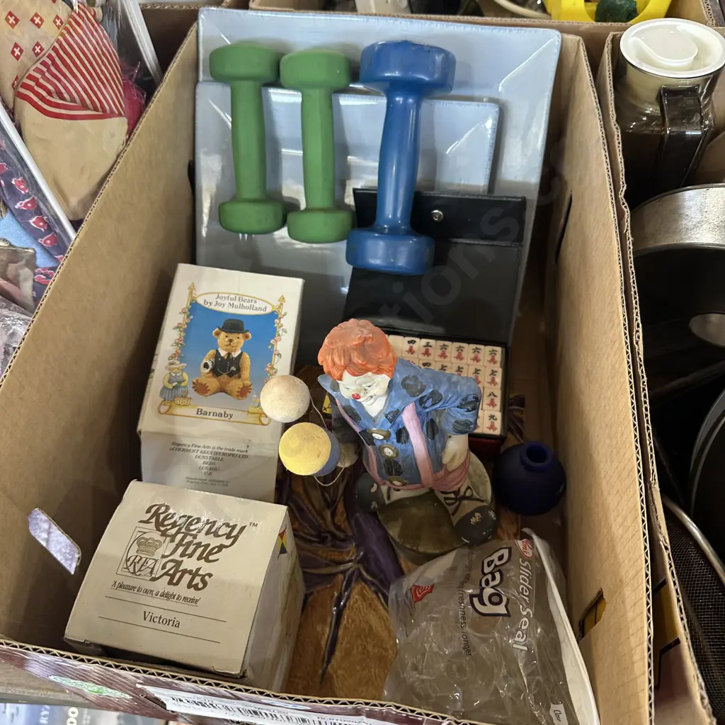 Box of boxed toys, weights etc. Image 1++