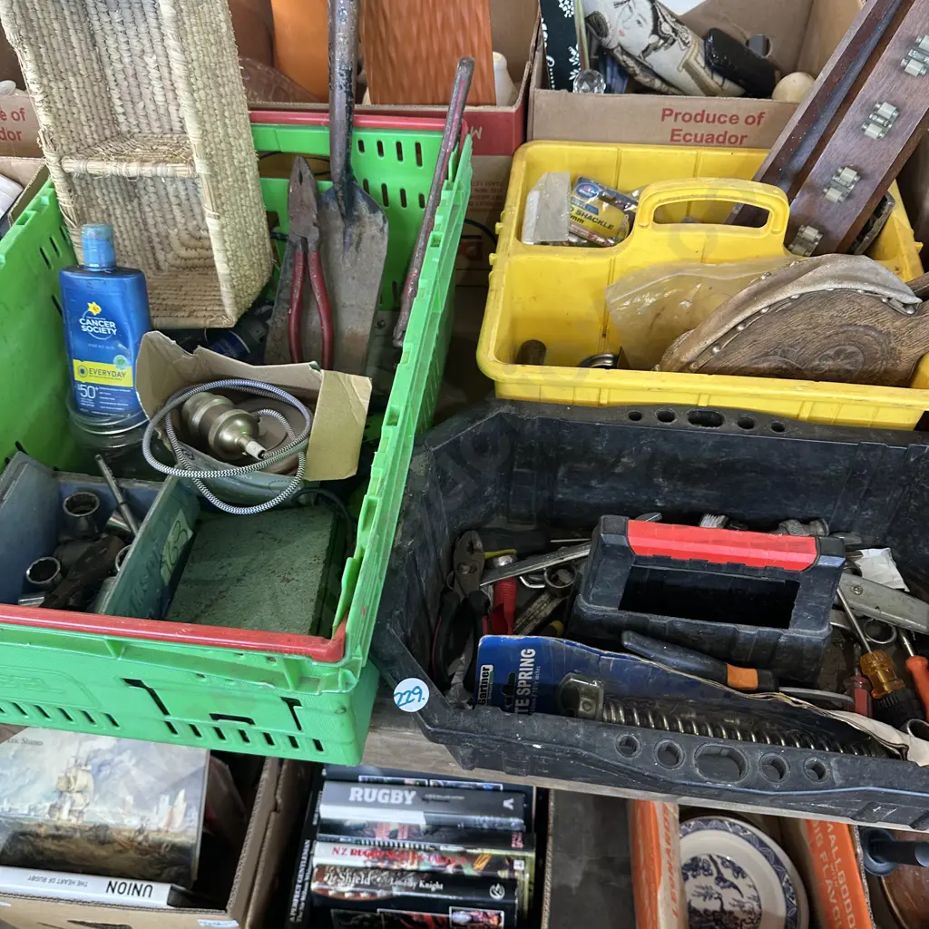 Vege bin and two tool caddies with bellows, tools and hardware. Image 1++