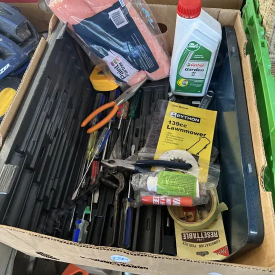 Socket and screwdriver sets, oil and paint roller sleeves plus other tools.