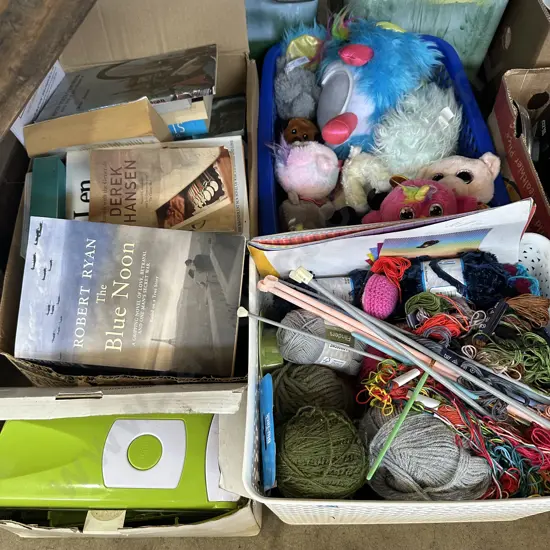 Books, soft toys, slicer, wool etc.