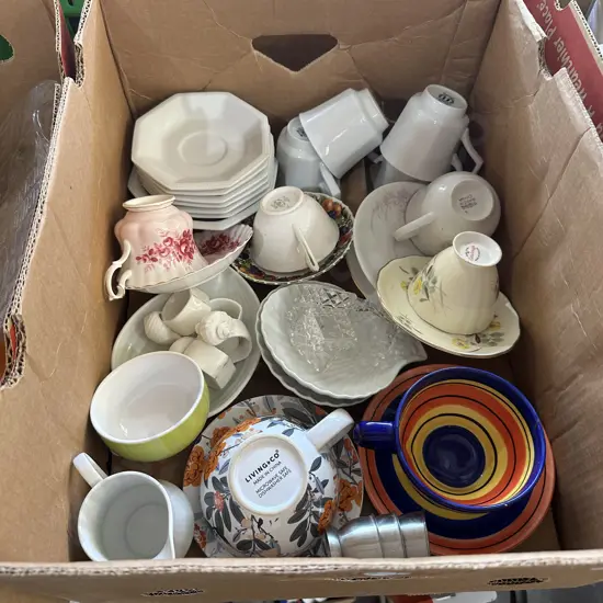Box of cups and saucers etc.