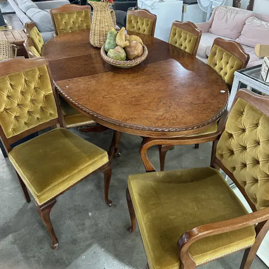 Burr Walnut dining table and 8 chairs