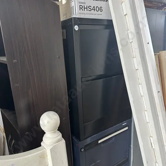 3 file cabinets and shelf