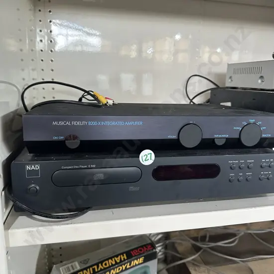 Musical Fidelity amplifier and NAD compact disk player.