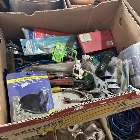 Box of tools and hardware etc.
