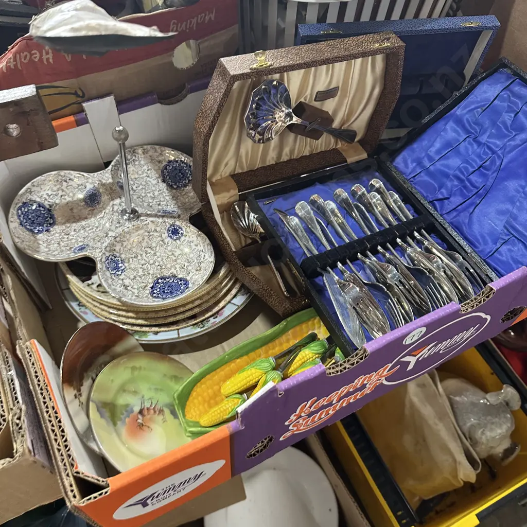 Box of china and cutlery sets etc. Image 1++