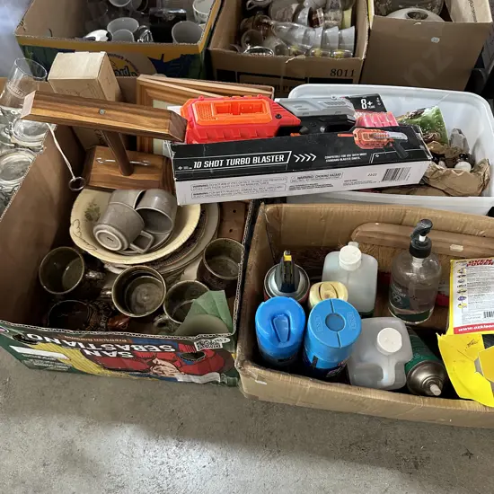 Three boxes including Oven power cleaner and new Turbo blaster toy etc.