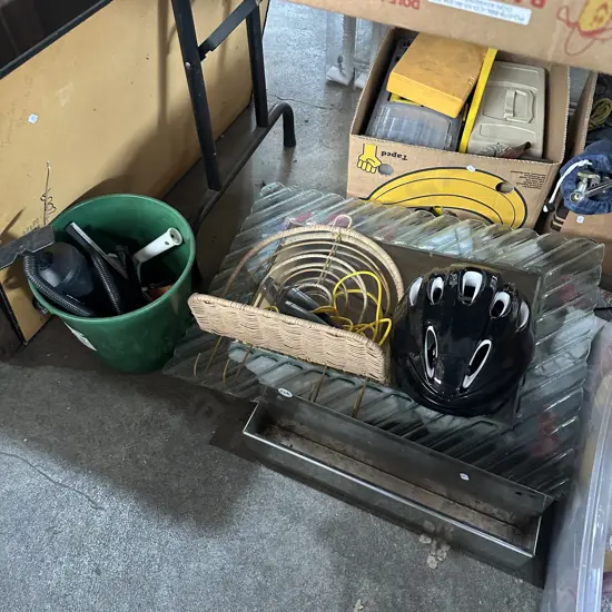 boogie board, mirror, bike helmet, shelf etc.