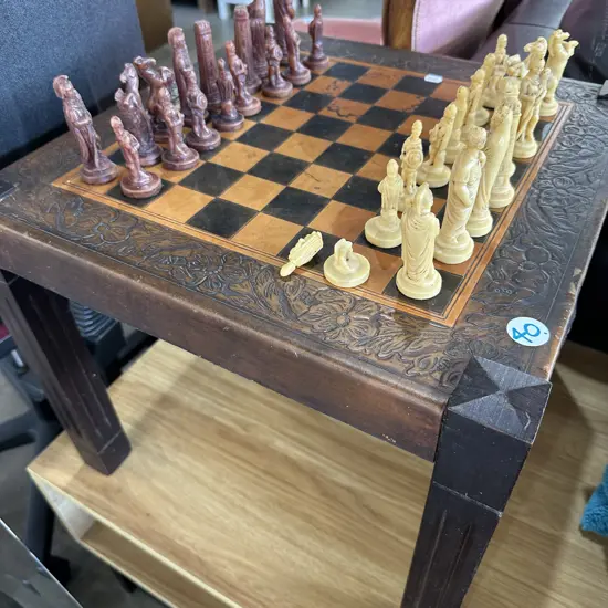 leather top chess table & set