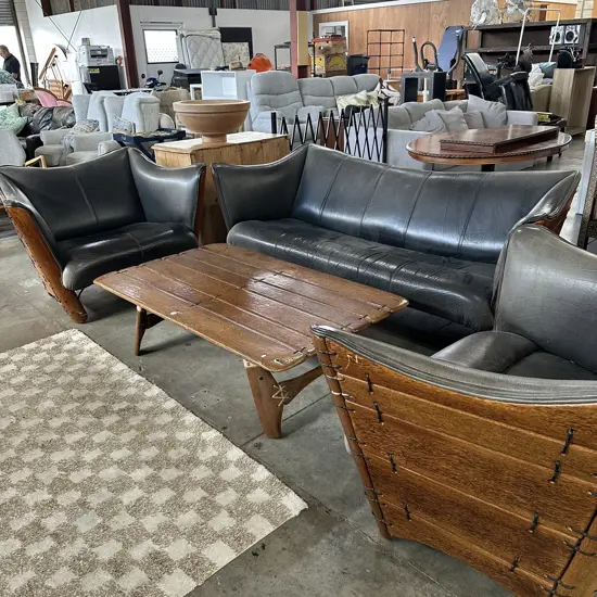 Fijian Water Buffalo hide & Coconut wood suite