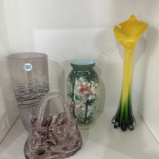 4 art glass vases