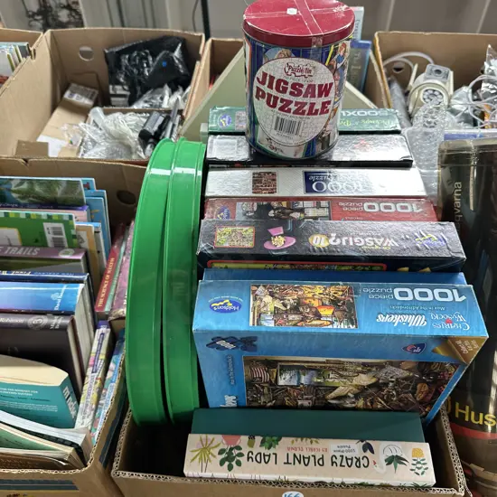 Box of puzzles etc.