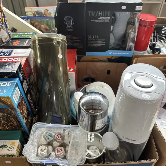 Box of sodastream, car vacuum cleaner, headphone set etc.