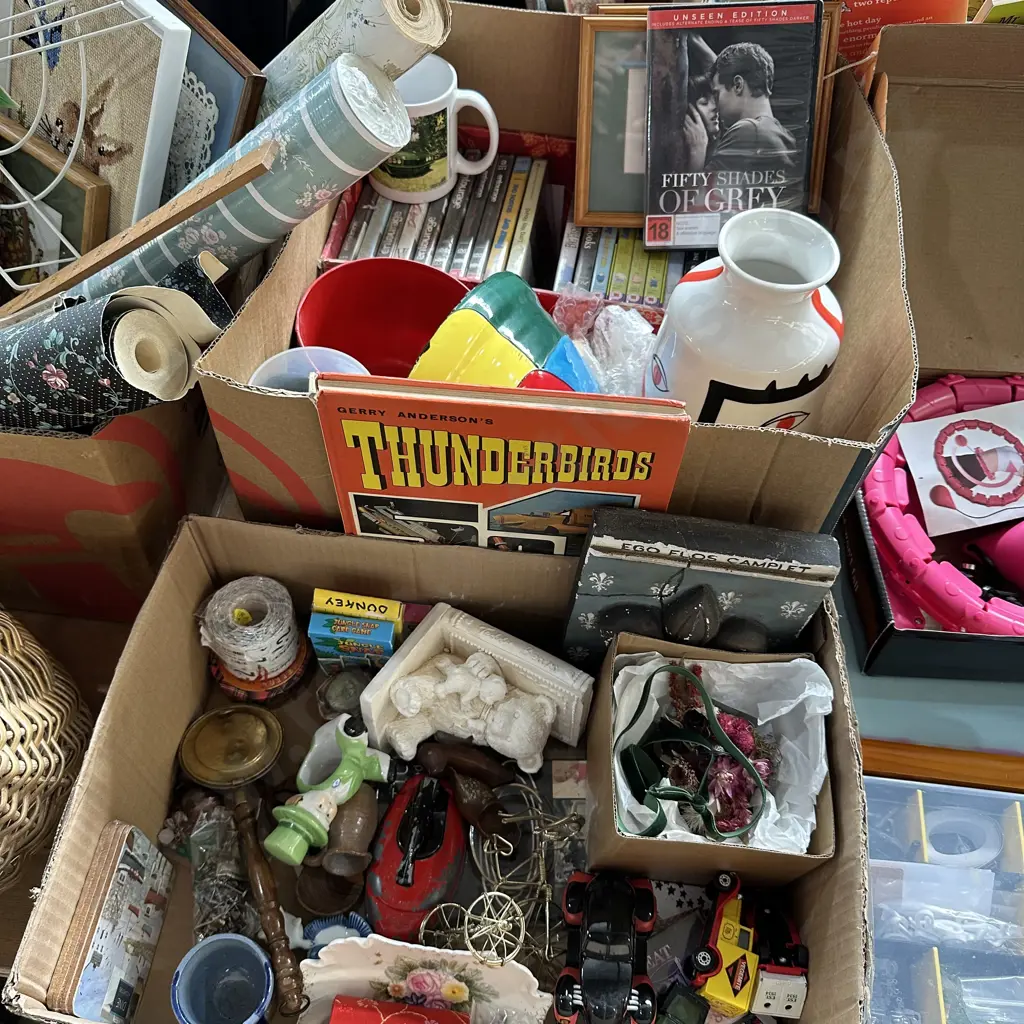 Two boxes of vintage items, DVDs, vase etc. Image 1++