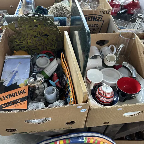 Two boxes assorted items.